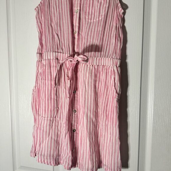 Naked Zebra Pink White Striped Shorts Button Front Romper With Pockets Size S - Picture 6 of 11